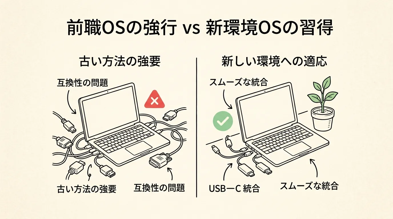 前職OSの強行 vs 新環境OSの習得