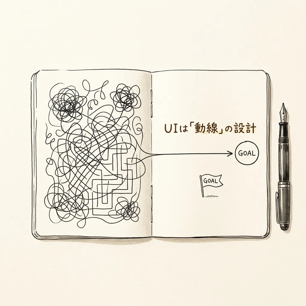 UIは「動線」の設計。迷路のような悪いUIと、一本の光る道のような良いUI