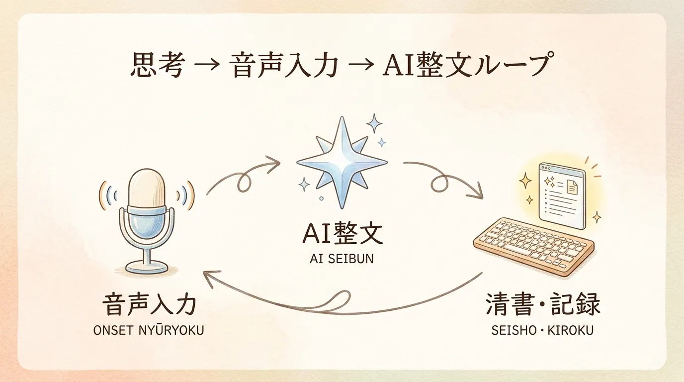セクション3の図解：思考 → 音声入力 → AI整文ループ