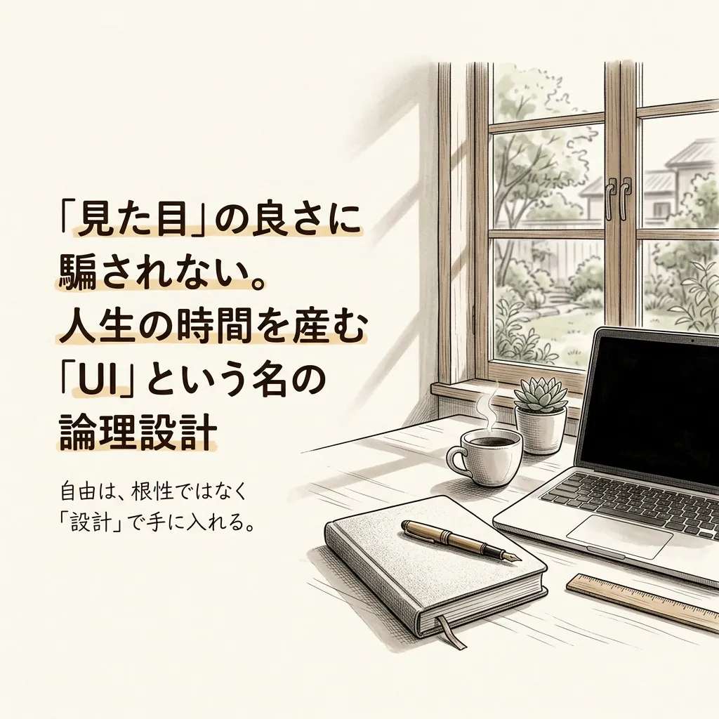サムネイル画像：静かなデスクに置かれた道具とUIの設計思想